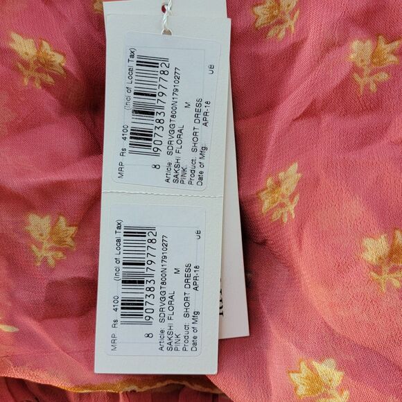 NWT Label Ritu Kumar 100% Viscose Pink Floral Sakshki Mini Dress Split Sleeve M - Picture 4 of 11